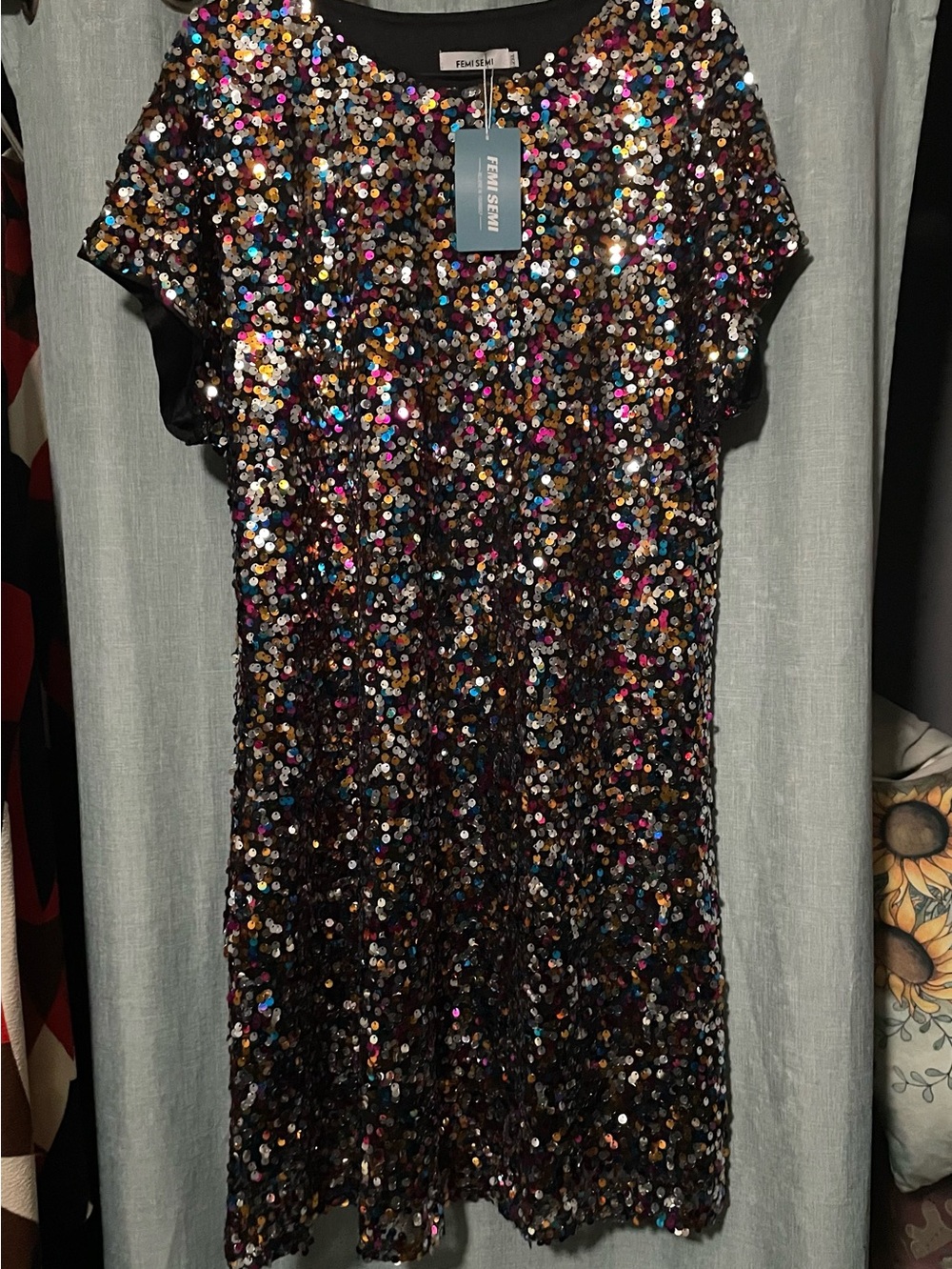 FEMI SEMI Multicolor Sequin Short-Sleeve Dress